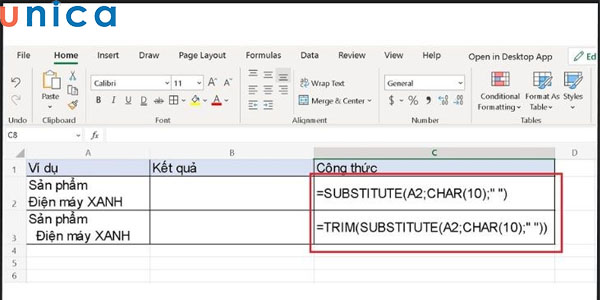 2 cách dùng hàm SUBSTITUTE xuống dòng trong excel