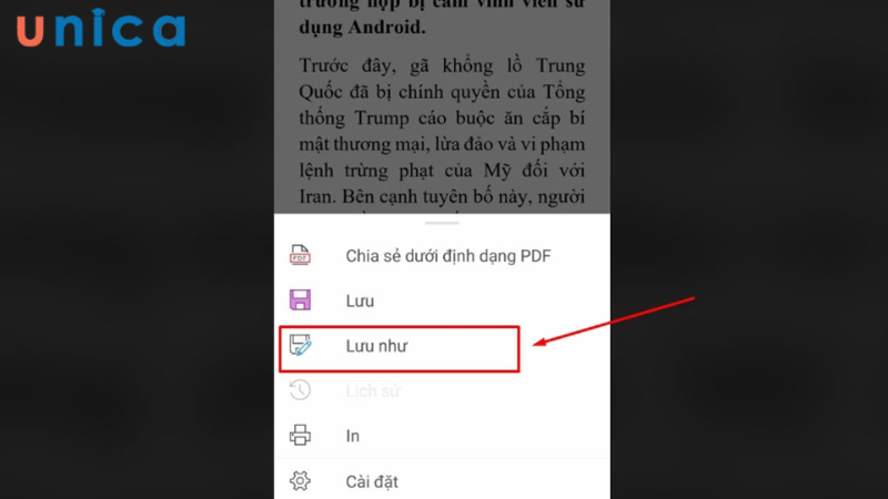 Chọn mục Lưu như