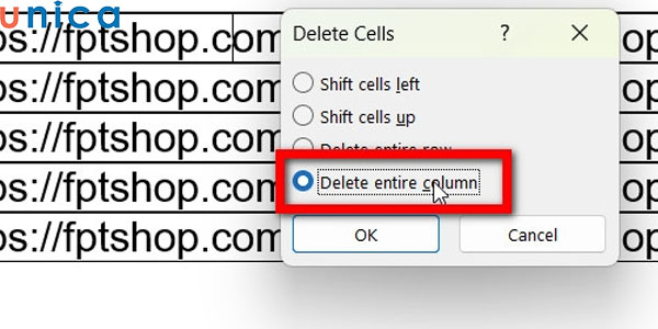 Lựa chọn Delete entire column để xoá cột trong word