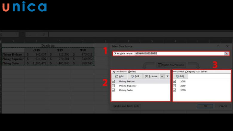 Vùng dữ liệu trong bảng Chart data range