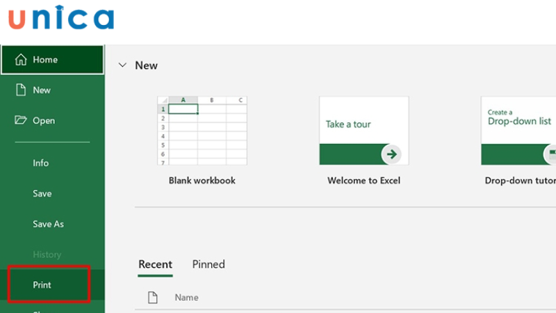 nhấp vào mục Print hoặc ấn tổ hợp phím Ctrl + P