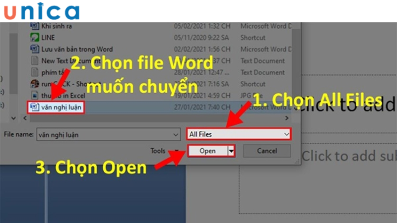 Bạn ấn Open để hoàn thành cách chuyển