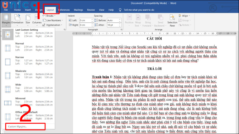 Nhấn chọn Custom Margins