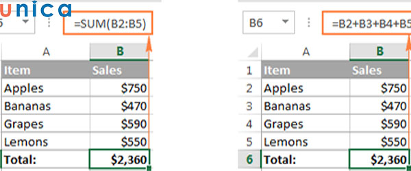 Ví dụ công thức excel