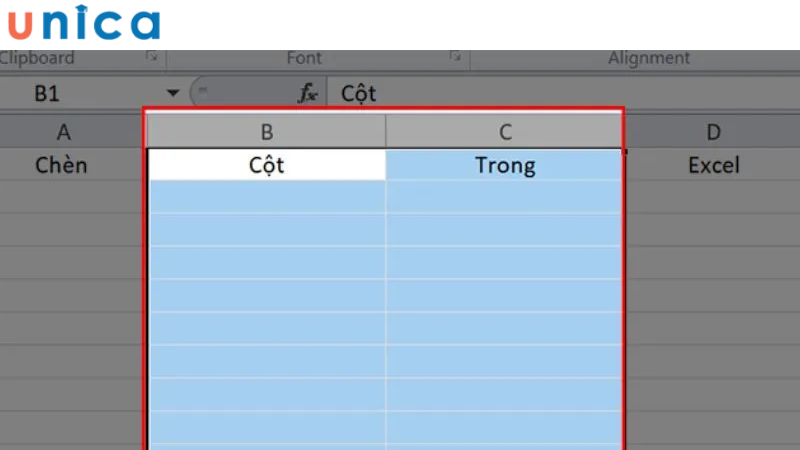 Chọn Insert để chèn thêm cột vào Excel