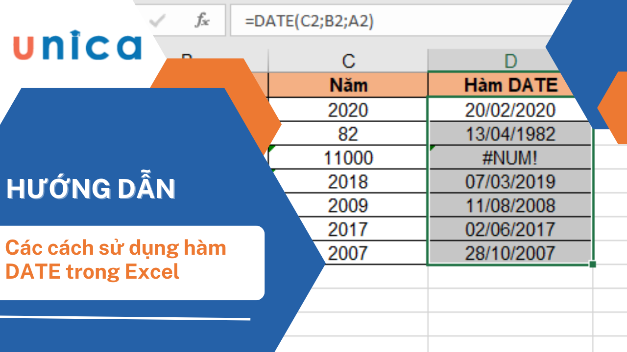 Cách sử dụng hàm DATE trong Excel tính năm đơn giản, có ví dụ