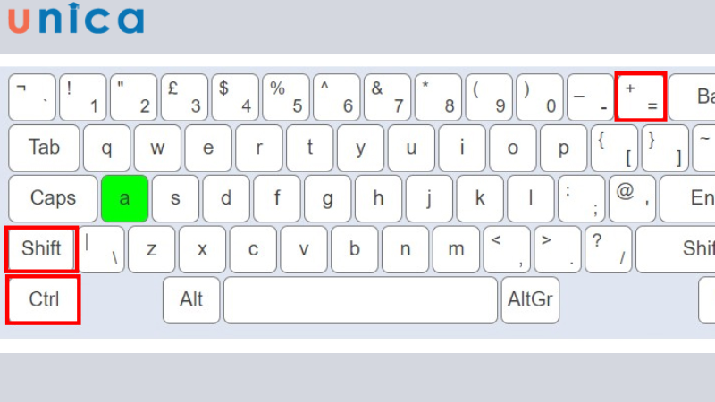 Ấn phím tổ hợp phím Ctrl + Shift + Dấu + 