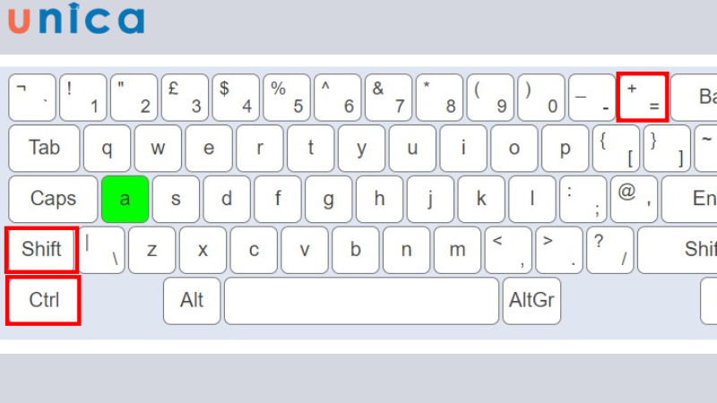 Ấn phím tổ hợp phím Ctrl + Shift + Dấu +