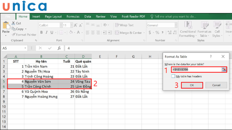 Xác định vùng dữ liệu tại  Where is the data for your table