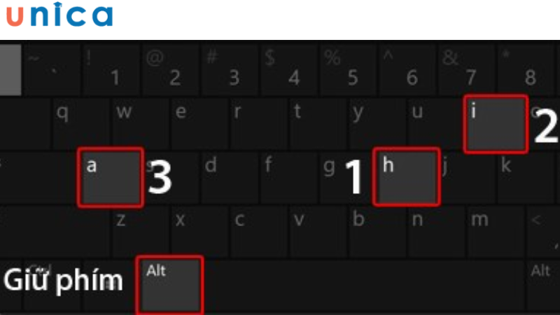 Giữ phím Alt, nhấn lần lượt phím H rồi nhấn phím I và cuối cùng là phím A.