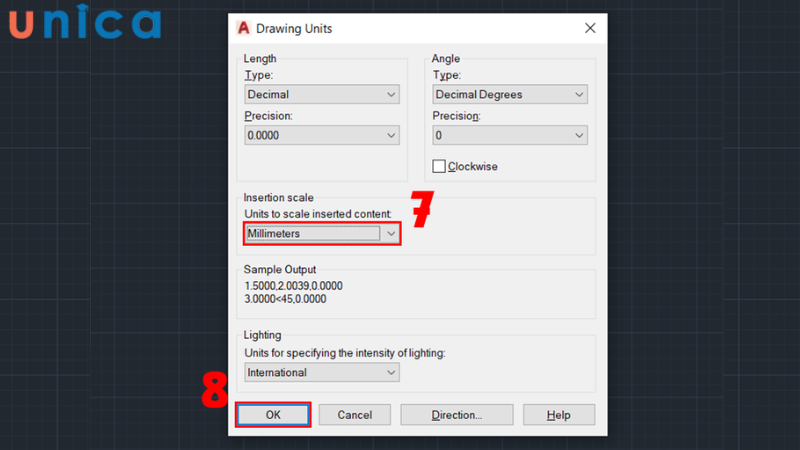 Ấn OK để hoàn tất cài đặt chỉnh sửa đơn vị trong CAD