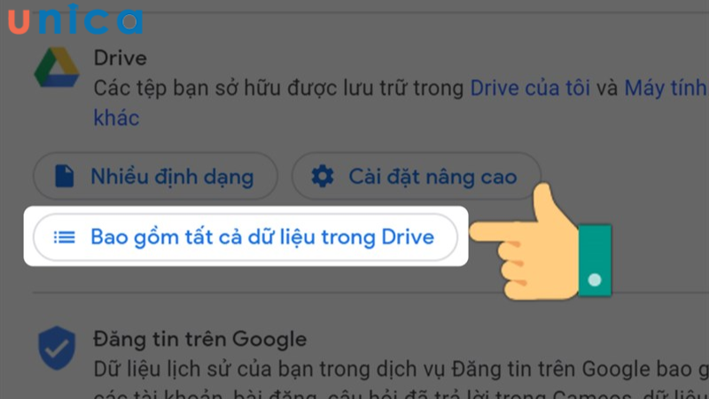 Chọn vào mục Bao gồm tất cả dữ liệu trong Drive