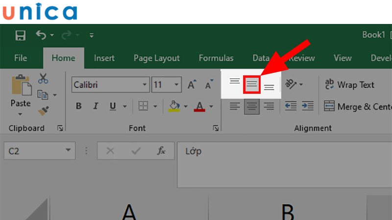 Chọn kiểu căn giữa trong Excel