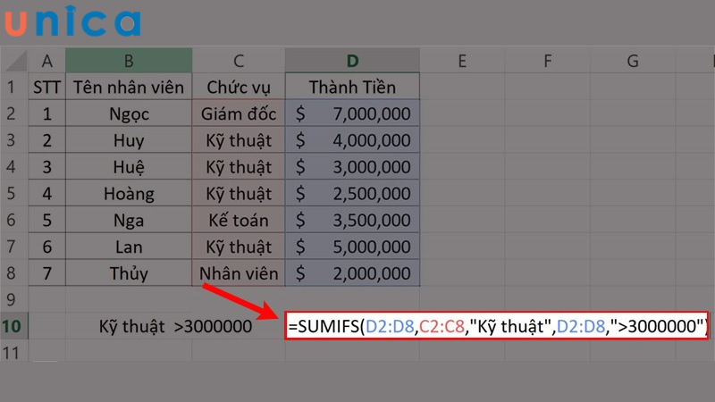 Ví dụ 1 về cách sử dụng hàm Sumiffs trong Excel