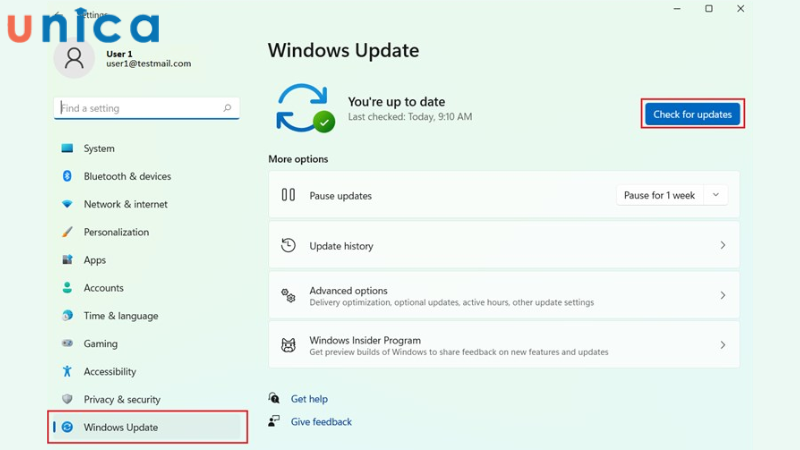 Truy cập vào mục Setting để vào Windows Update