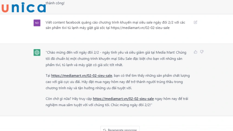 Sử dụng Chat GPT để viết một đoạn văn dài