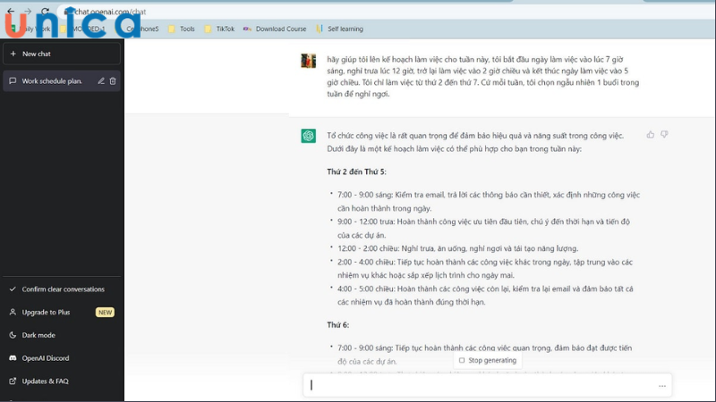 Sử dụng Chat GPT để lên kế hoạch làm việc 