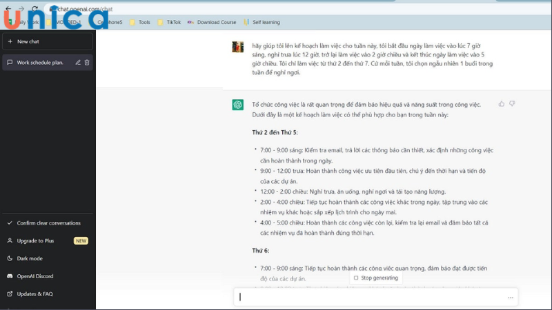 Sử dụng Chat GPT để lên kế hoạch làm việc