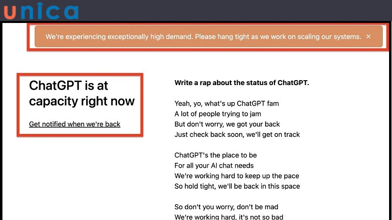Lỗi Chat GPT is a capacity right now