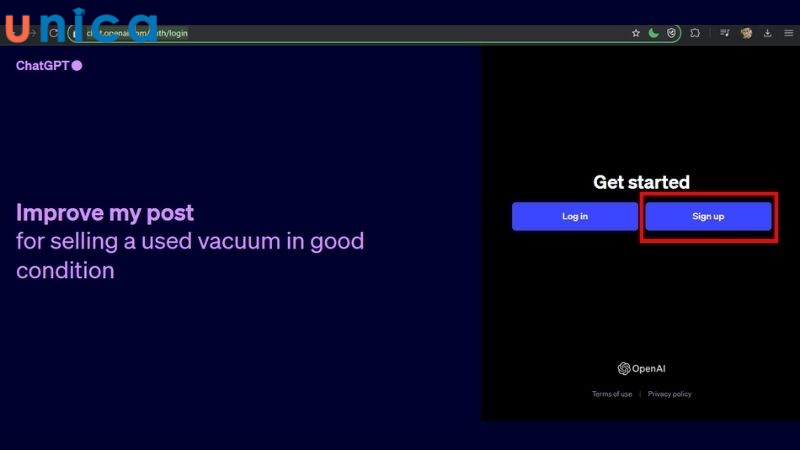 Ấn Sign up để tạo tài khoản