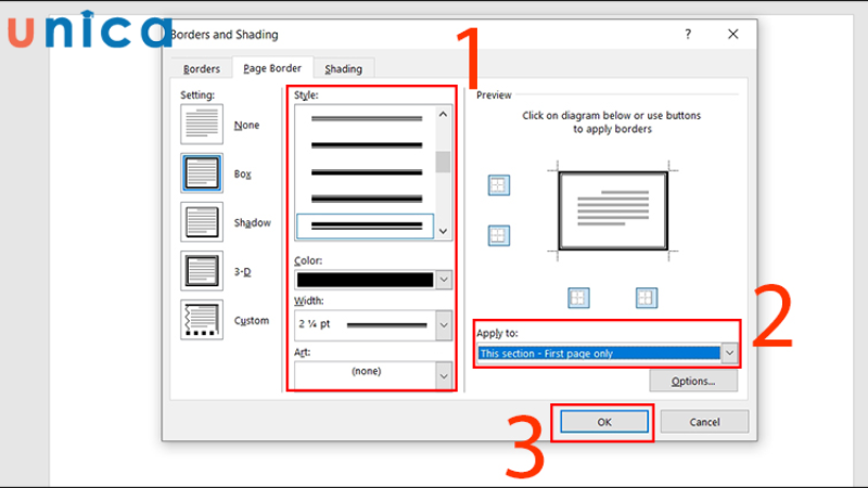 Thiết lập tạo khung cho trang đầu tiên