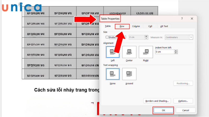 Sửa lỗi nhảy trang trong word khi chèn bảng