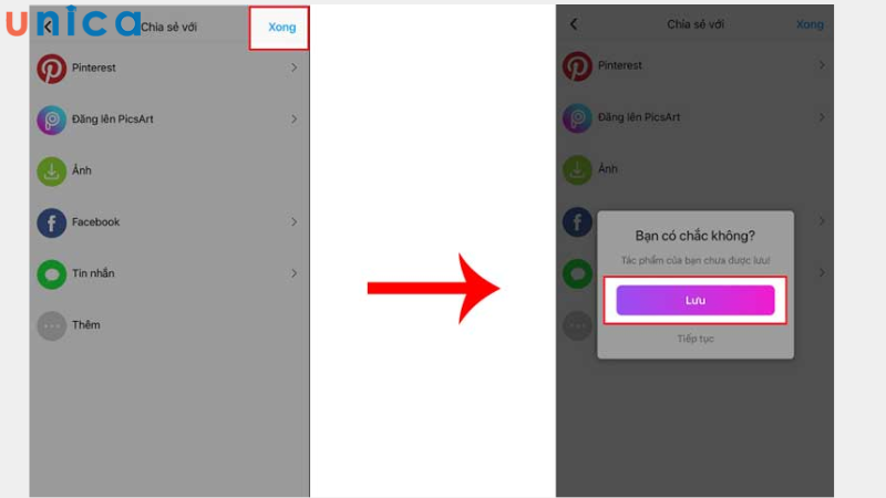 Ấn vào Lưu để tải ảnh xuống hoặc chọn chia sẻ trực tiếp lên các mạng xã hội