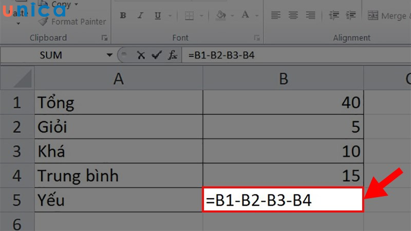 Nhập công thức trừ nhiều ô trong Excel