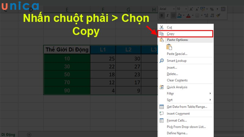 Chọn mục Copy