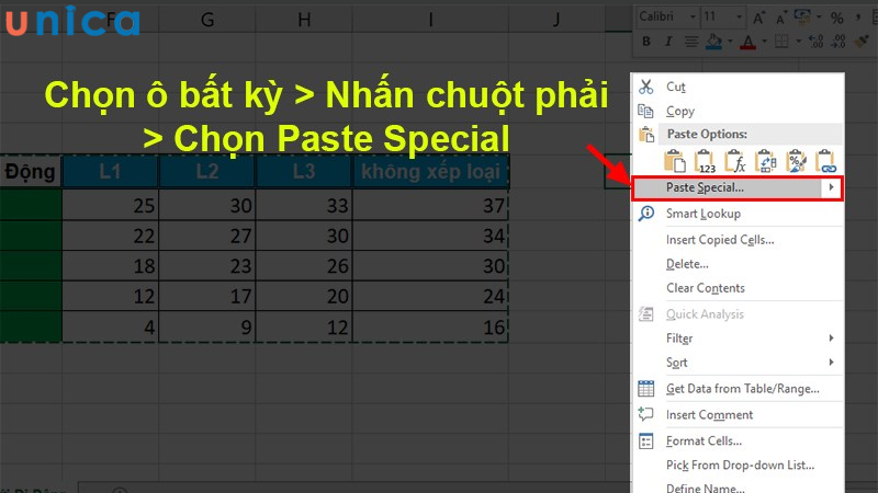 Chọn mục Paste Special