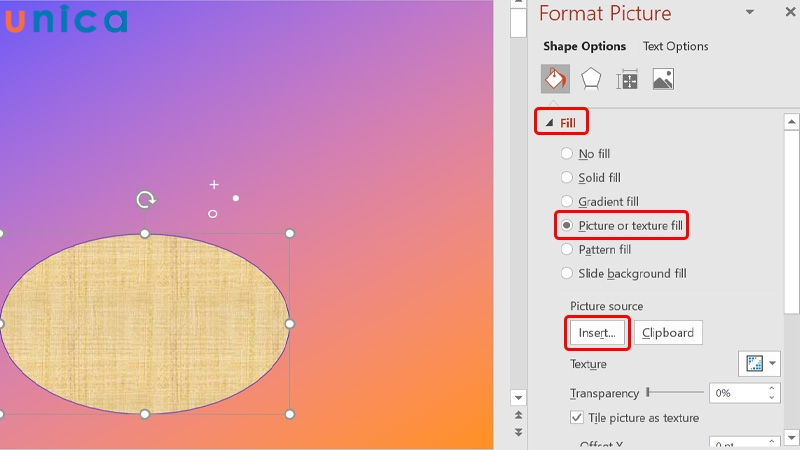 Chọn Picture or texture fill