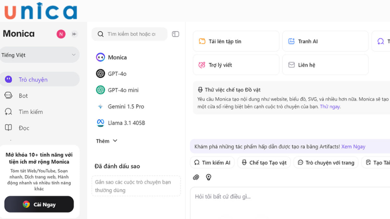 Truy cập và trải nghiệm các tính năng để trải nghiệm Monica