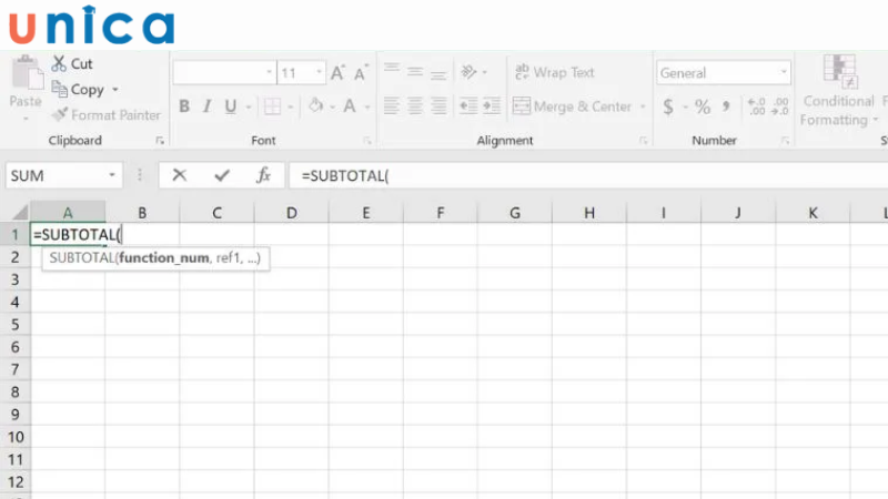 Công thức hàm Subtotal trong Excel
