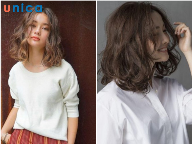 Tóc ngắn ngang vai xoăn lơi