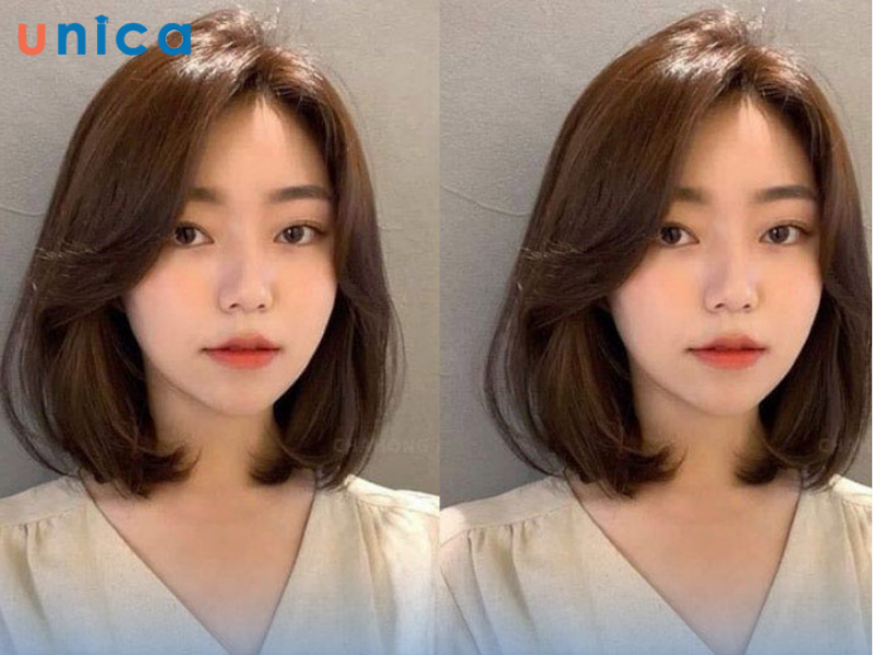 Tóc mái bay ngắn cho người mặt tròn