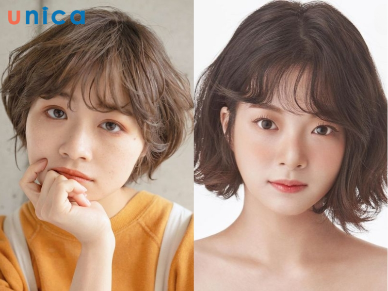 Kiểu tóc xoăn kết hợp mái ngố cho mặt tròn