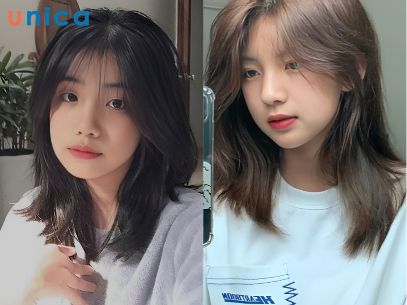 Tóc ngắn rẽ ngôi kết hợp mái bay cho mặt tròn