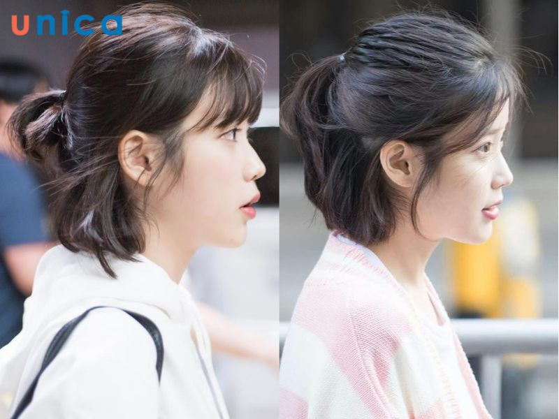 Tóc ngắn buộc đuôi cho mặt tròn