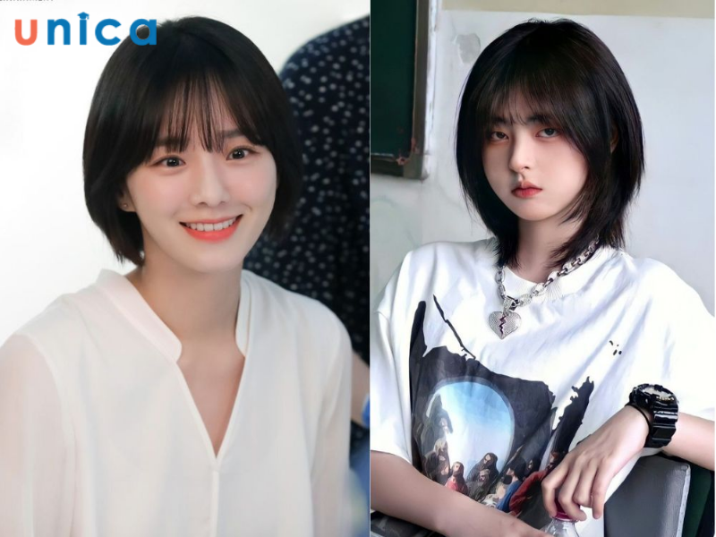 Tóc ngắn ngang cằm mái chẻ cho mặt tròn