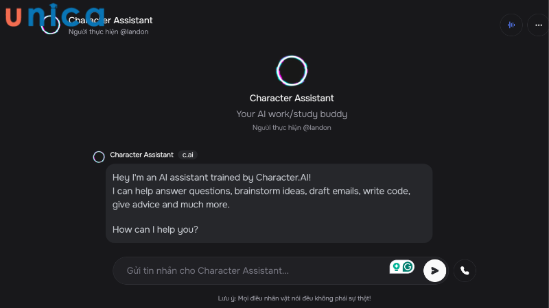 Bắt đầu sử dụng, trải nghiệm thử Character AI
