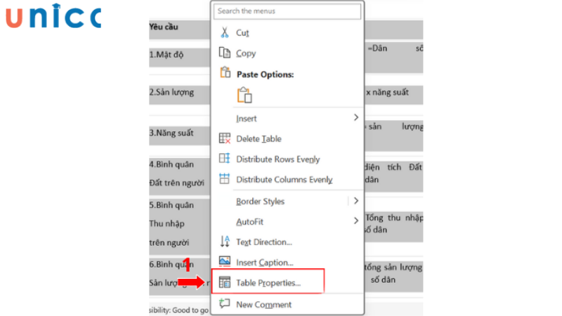 Bôi đen bảng và chọn Table Properties bằng cách ấn chuột phải
