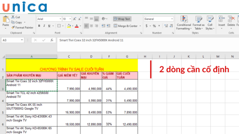 Xác định dòng muốn cố định