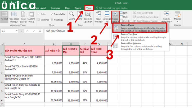 Hướng dẫn các bước cố định nhiều cột trong Excel