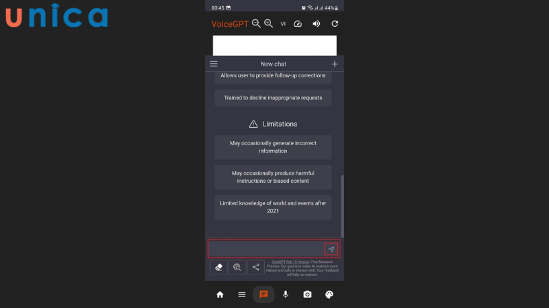 Nhập yêu cầu tại ô chat rồi ấn nút gửi