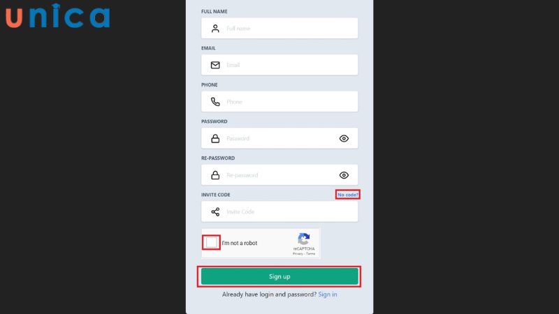 Điền thông tin và chọn Sign up để tạo tài khoản