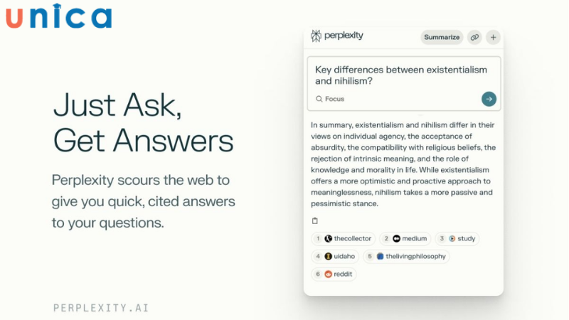 Perplexity AI hỗ trợ tìm kiếm thông tin từ nhiều nguồn khác nhau