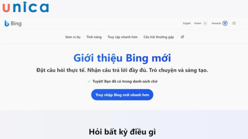 Đăng nhập vào website của Bing AI 