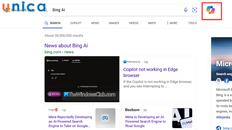 Chọn biểu tượng Copilot để trò chuyện