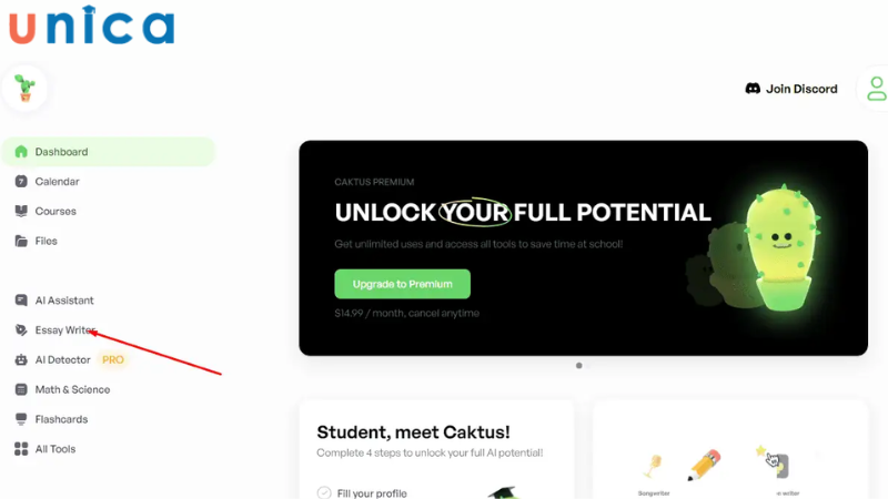 Chọn mục Essay Writer trên thanh công cụ
