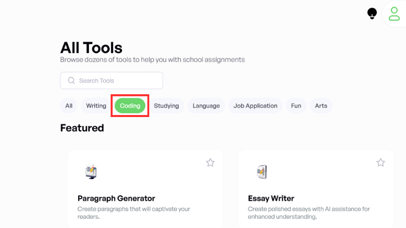Chọn phân loại coding để tìm kiếm